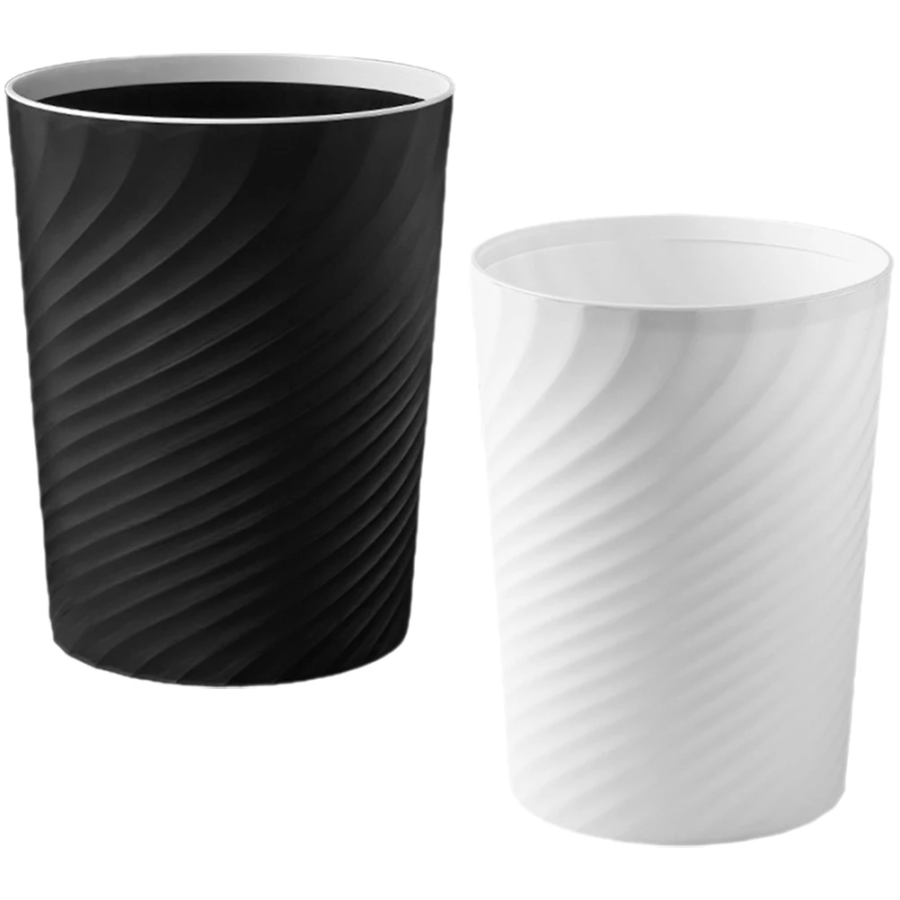 

2pcs 8L White Black Circular Trash Can without Lid PP Simple Design for Bathroom Bedroom Kitchen Office Garbage Bin