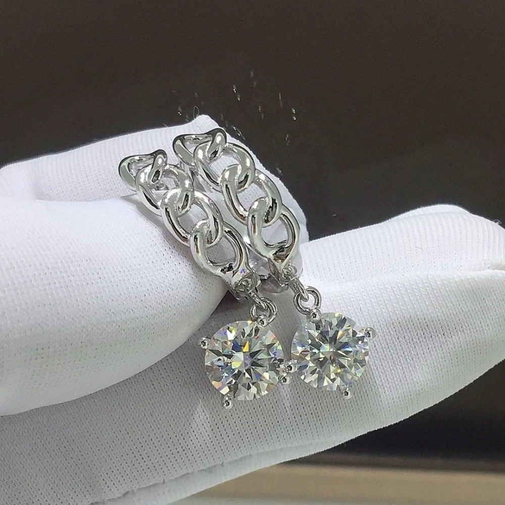 S925 2 Carats Natural Moissanite Diamond Earrings Fashion Elegance Jewelry Birthday Crystal Women Mature Charm Gift 1Pair