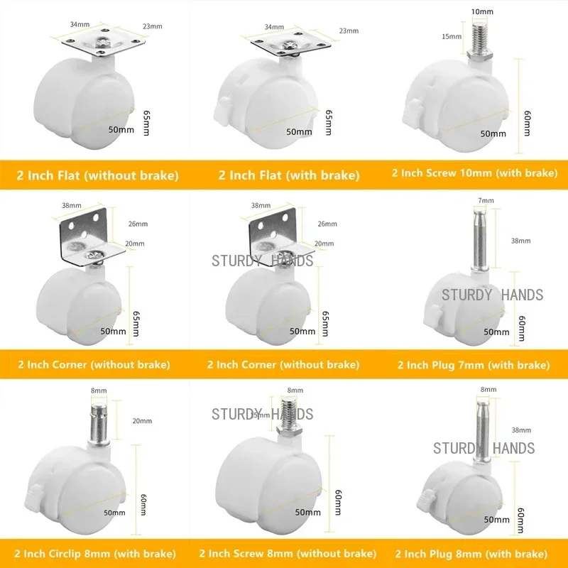 

Lot White 2 Inch Flat Circlip Screw 7/8mm Universal Wheel Storage Rack Table Furniture Pulley Cabinet Display Crib Caster 4PCS