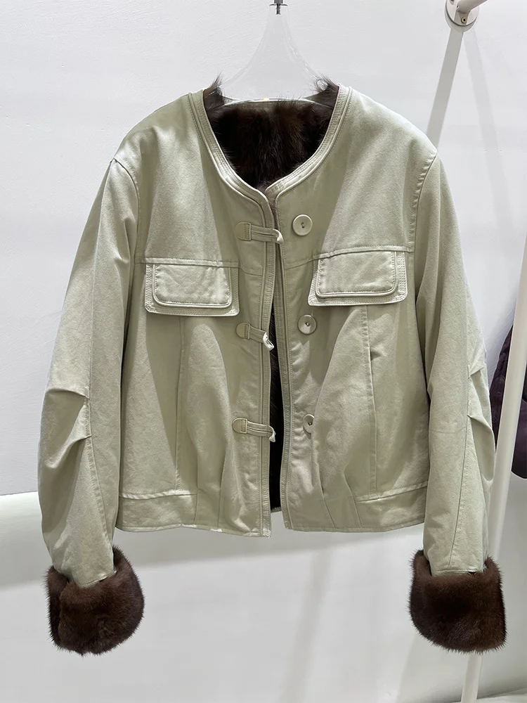 2025 Moda Inverno Caldo Lady Capispalla Vera Pelliccia Fodera Giubbotti Donna Genuino Naturale Sable Cappotto di Pelliccia di Visone Spessore