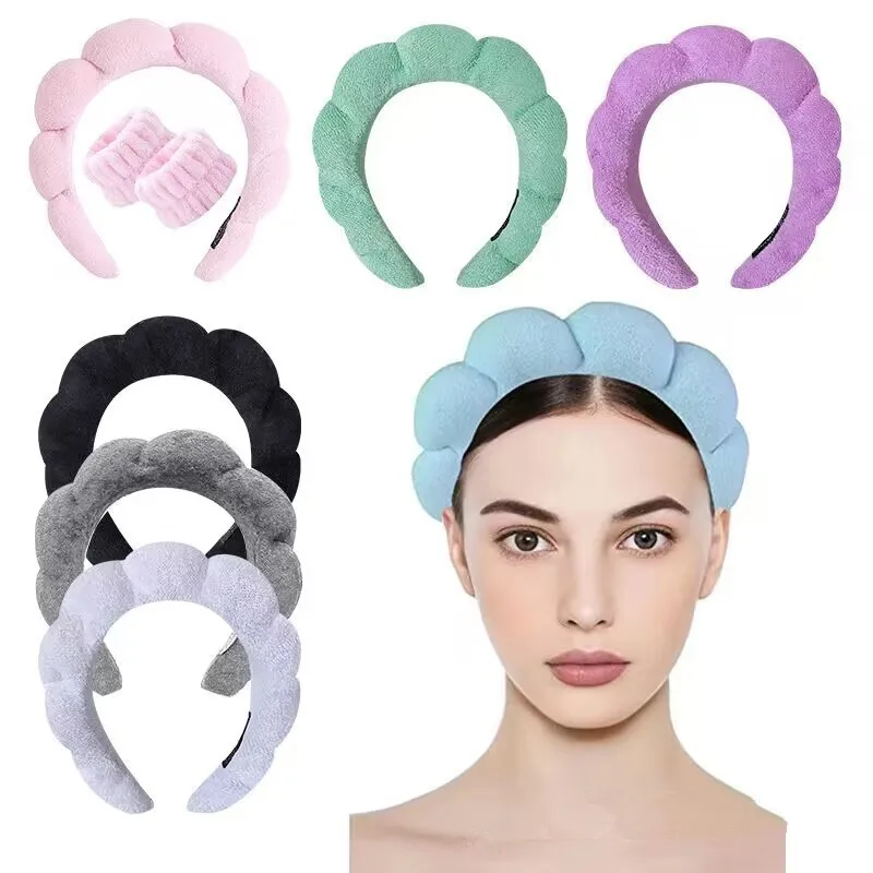Chic Fried Dough Twists Schwamm Hohe Krone Stirnband Handtuch Flauschige Haarreifen Armband Damen Gesichtswäsche Haarspangen Zubehör Set – Detail 1