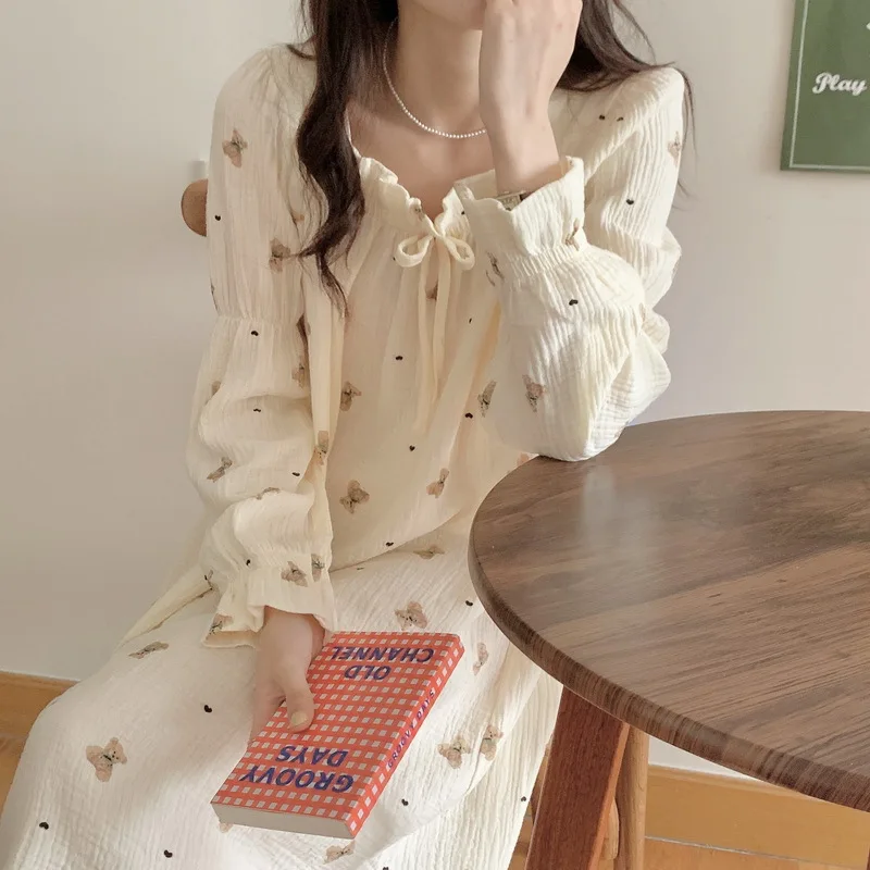 Desire Style Loungewear Spring NEW DRESS Woman‘s Sweet Cute Nightdress Dress Summer Thin Long Sleeve Pure