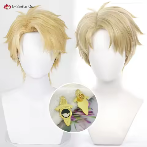 2 Types Anime Cosplay Loid Forger Wig Short Yellow/Linen Hair Heat Resistant Synthetic Halloween Party Man Wigs Brooch + Wig Cap