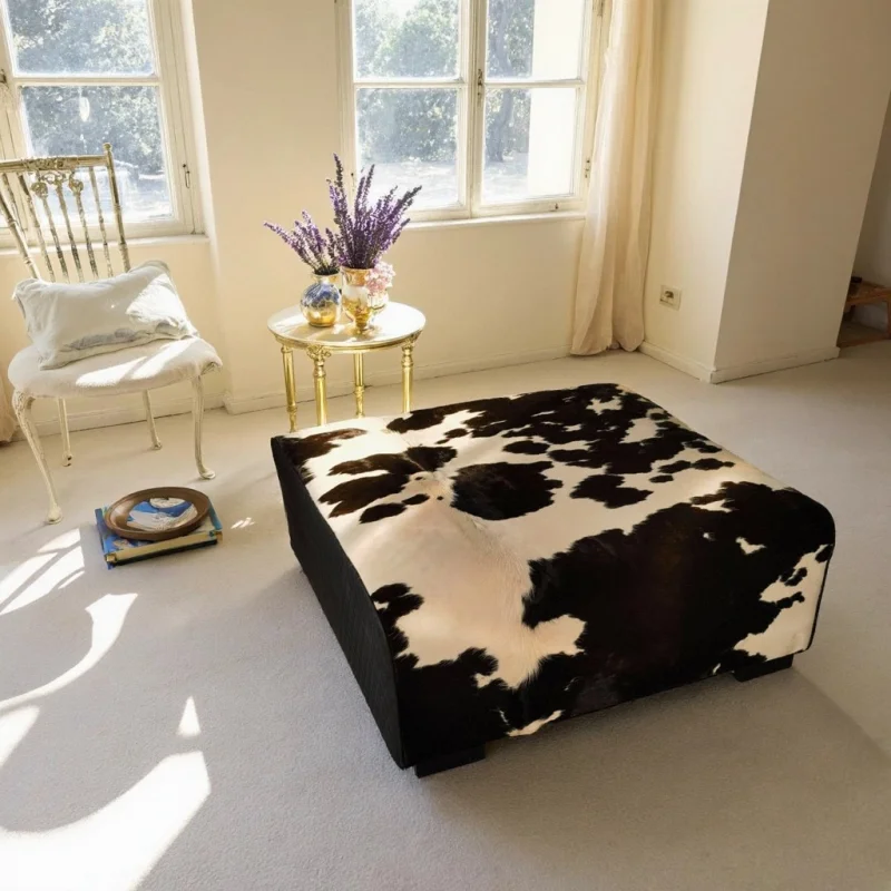 Simple cow pattern sofa stool , square-shaped footrest,  high-end feeling,room furniture, French leather shoe-changing stool