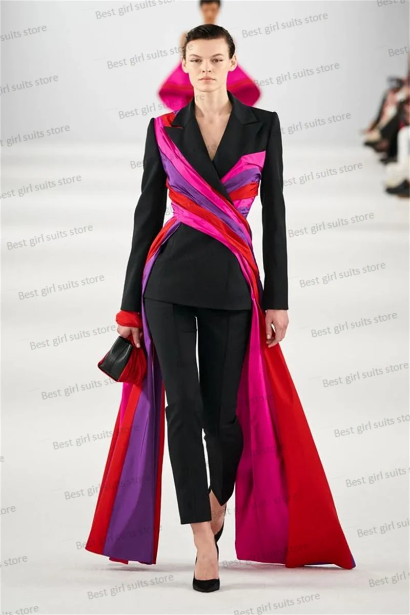 

Catwalk Women Suit Set Blazer+Pants 2 Pieces Formal Wedding Guest Prom Dress With Colorful Strap Custom Made Jacket Coat