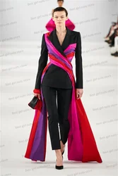 Catwalk Women Suit Set Blazer+Pants 2 Pieces Formal Wedding Guest Prom Dress With Colorful Strap Custom Made Jacket Coat