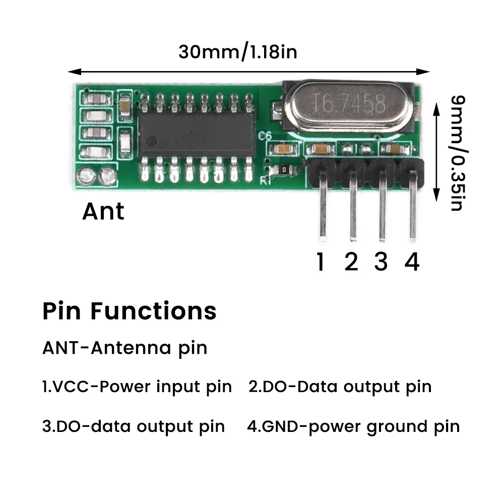 Imagem -06 - Módulo do Transmissor do Receptor de rf Superheterodyne de Rx470 433 Mhz para o Módulo de Radiofrequência sem Fio dos Controles Remotos de Arduino