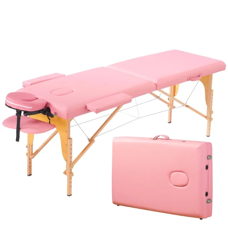 

Massage Table Portable Esthetician Bed Adjustable Lash Bed 2 Fold with Non-Woven Bag 24 inch, Pink