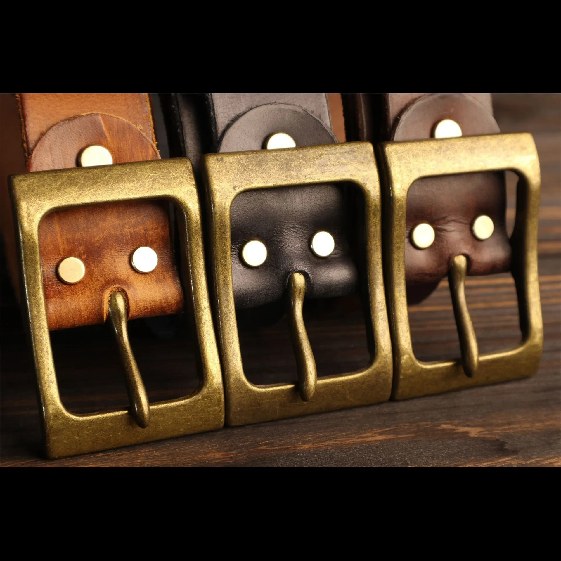 

Vintage Handmade Belt with Simple and Casual Style for Men, First Layer Cowhide Leather and Trendy Brass Buckle 38mm Width