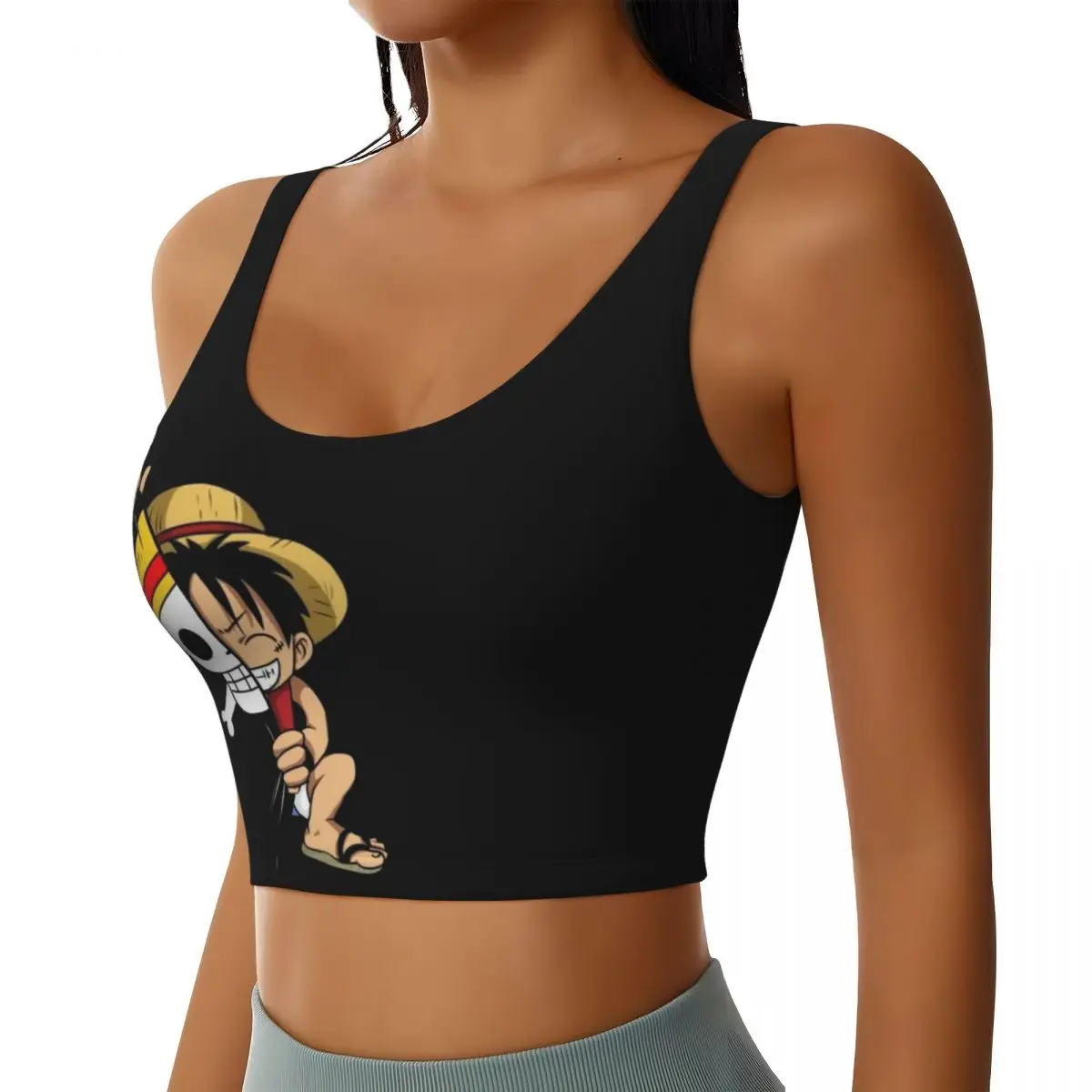 Custom Women's One Piece Cute Luffy Sports Bras Straw Hat Pirates High Impact Gym Workout Running Crop Tank Tops