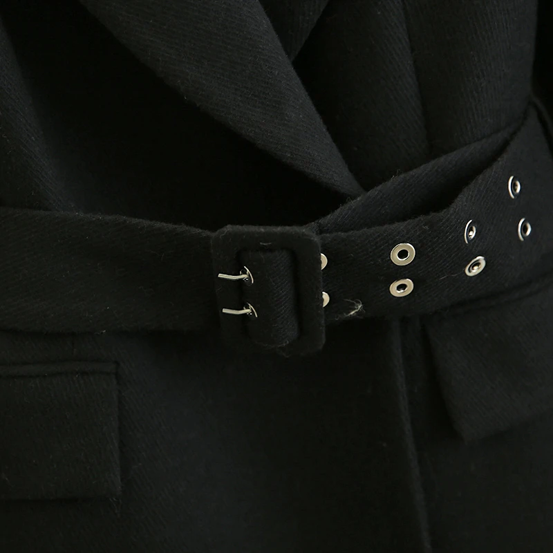 Płaszcze z mieszanki wełny Damski płaszcz wełniany Brązowy Damski Jesienny Wełniany płaszcz z efektem wełny Berberyjski patchwork Zapinany na guziki Krótki Bufiaste rękawy Study Urban Chic