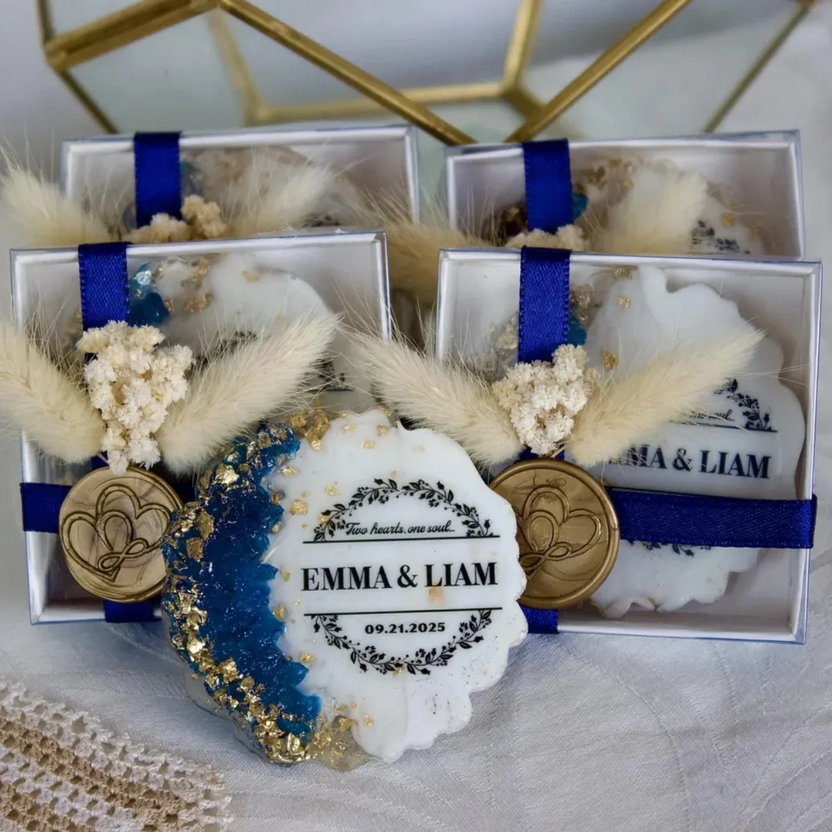 Faveur magnétique personnalisé pour invité, aimant avec fleur sèche, cadeau islamique, cadeau de mariée, aimant époxy avec boîte, cadeau de mariage pour