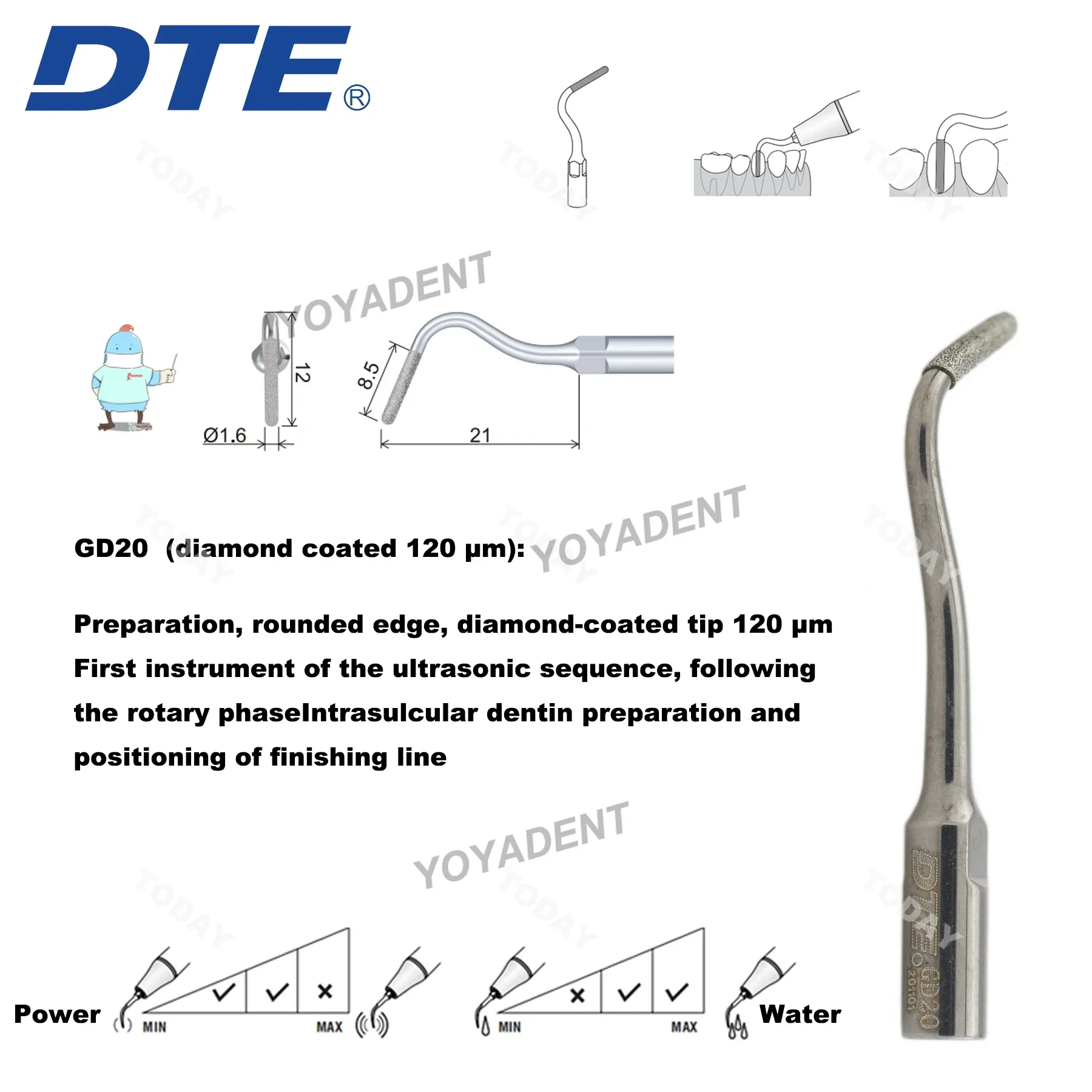 Woodpecker DTE Dental Ultrasonic Scaler Tips Scaling Tips Shoulder Platform Preparation Kit PD4D GD20 GD21 Fit SATELEC ACTEON