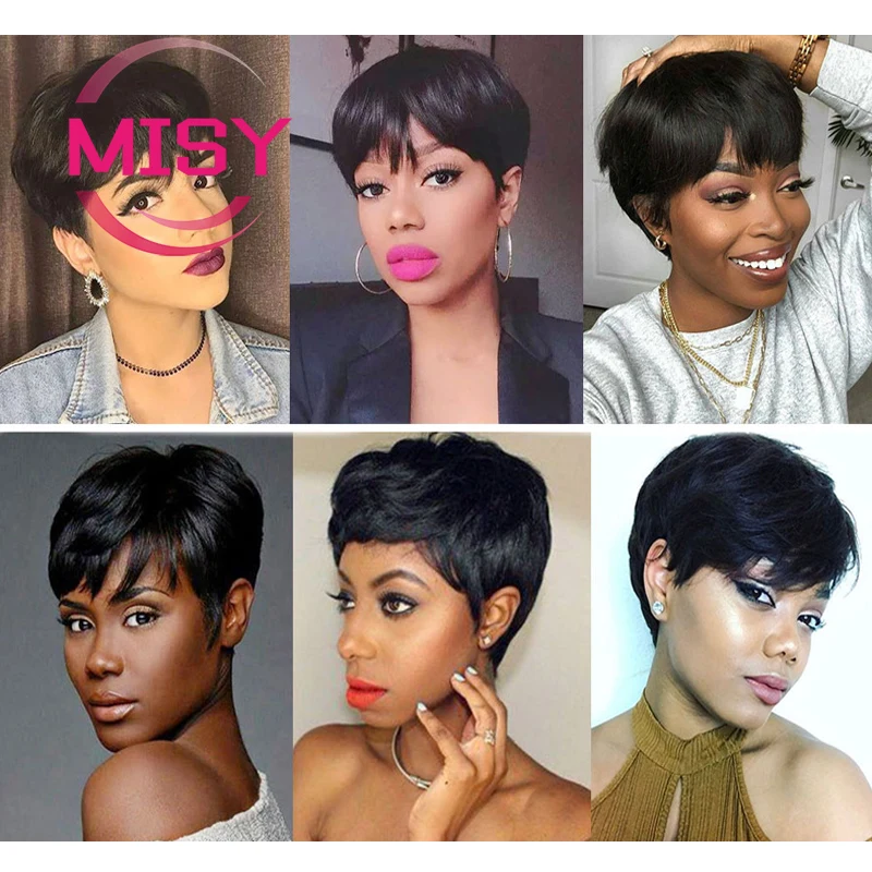 Natural Human Hair Wigs Short Bob Wig With Bangs For Women Straight Brazilian Remy Cheap Pixie Cut Wig Human Hair