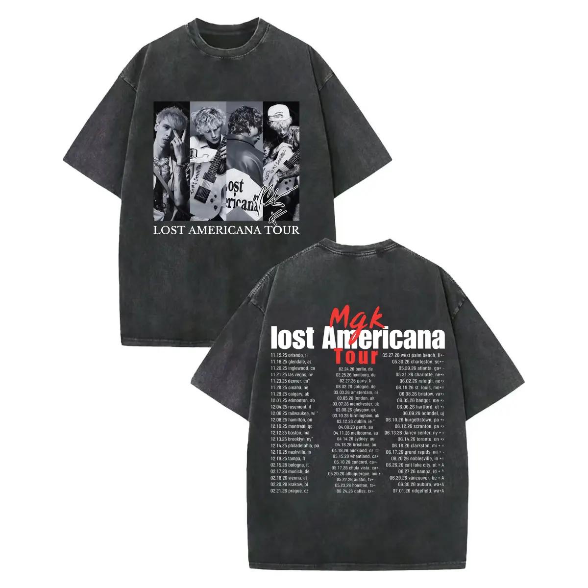 

Vintage Washed MGK Lost Americana Tour 2026 Merch T-shirt Men Women Clothing Fashion Hip Hop Short Sleeve T-shirts Streetwear