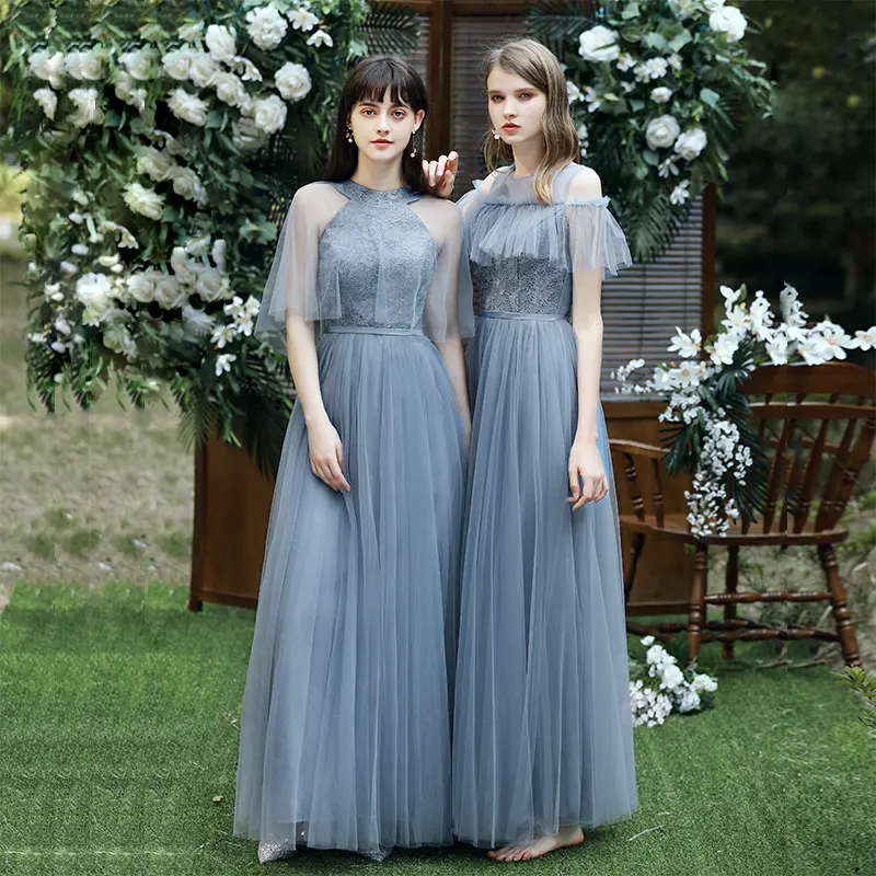 Reject Return J108 Blue Bridesmaid Dresses 2024 New Long Sleeve Long Sisterhood Women Dresses For Party And Wedding