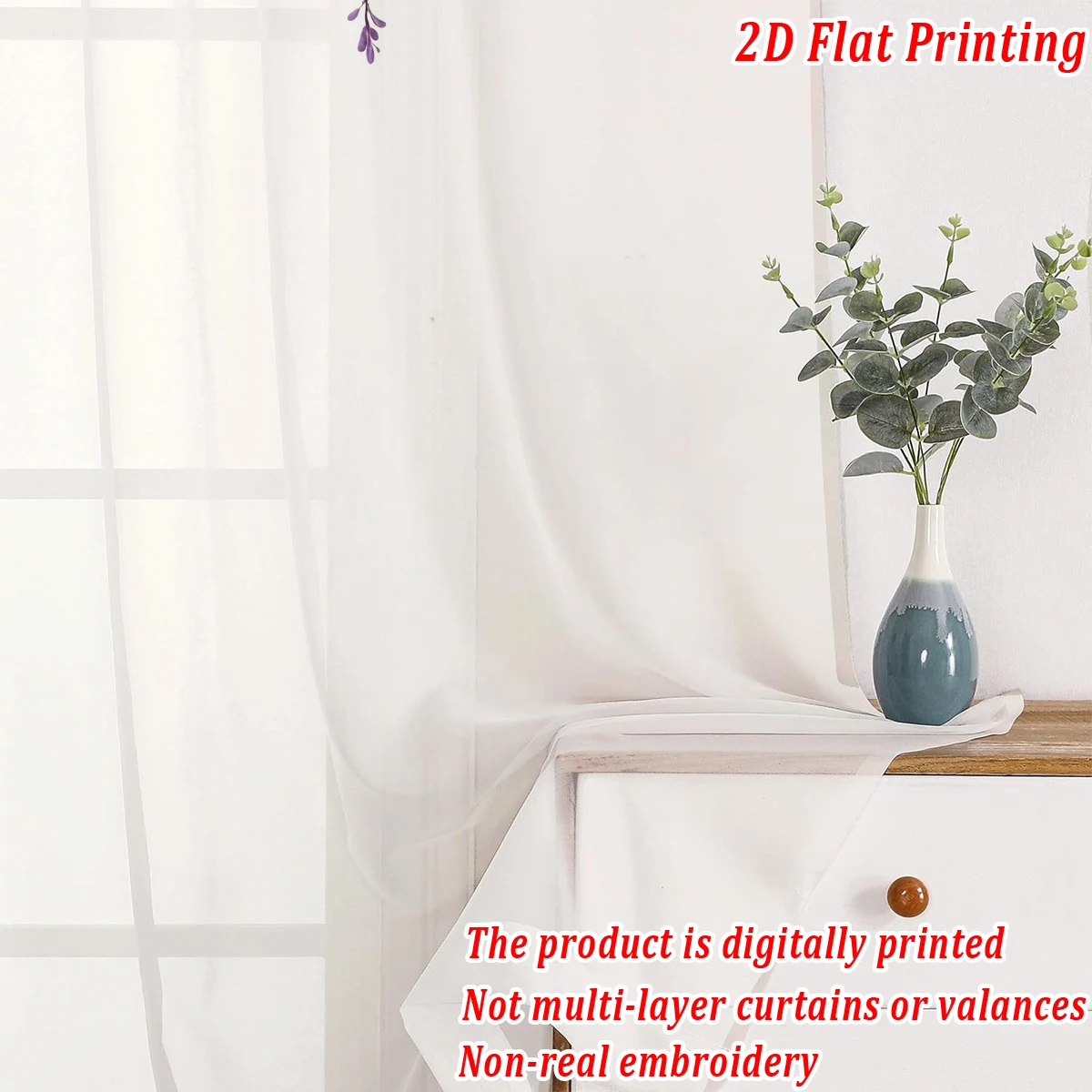 ستارة شفافة بطباعة مسطحة من الوستارية، قماش خفيف، لغرفة المعيشة وغرفة النوم وديكور المنزل والنافذة