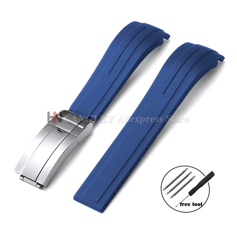 Curved Rubber Watch Bracelet 20mm 21mm 22mm for Rolex Green Water Ghost for Oysterflex Waterproof Silicone Folding Buckle Straps image 3