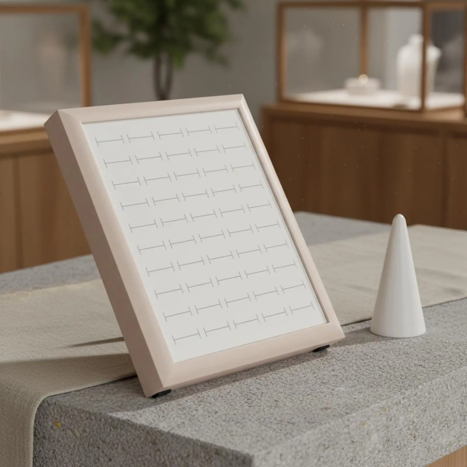 Band Display Stand 50 Slots Band Showcase Rack Earring Display Stand L Shape Velvet Jewelry Showcase Wood Grain for Live Sellers
