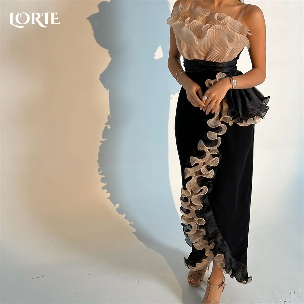 

LORIE Elegant Mermaid Formal Evening Dresses Tiered Ruffles Spaghetti Straps Side Slit Prom Dress Backless Dubai Party Gowns