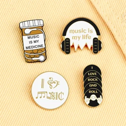 Personality Music Enthusiast Badges Pins MUSIC IS MY LIFE Earphone CD Brooches Kids Backpack Decoration Pins Jewelry Gift Girl