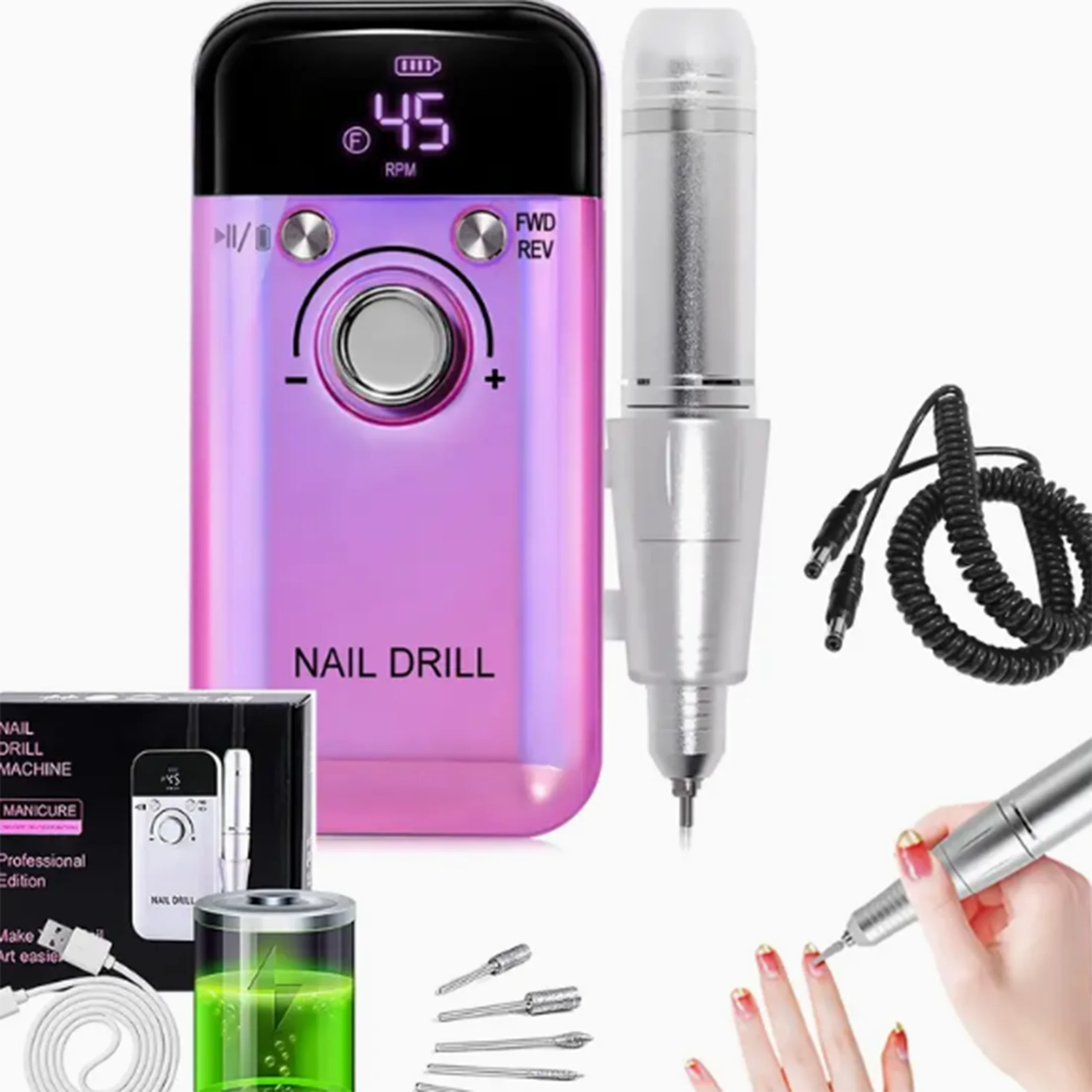 

Rechargeable Electric Nail chargesMachine, High-Speed Portable Nail Polish Pen,Suitable for Acrylic AndGel Nails, LCD Display