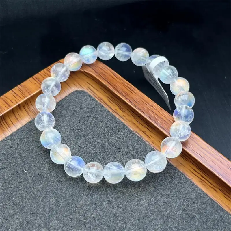 9MM Natural Madagascar Moon Stone Bracelet Crystal Yoga Reiki Healing Fengshui Stretch Female Gift 1PCS