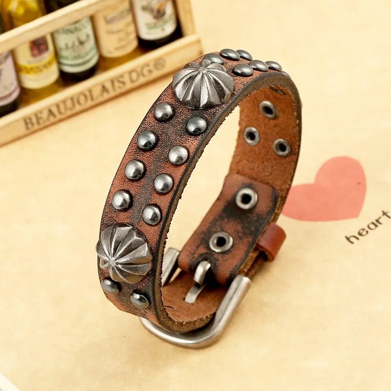 Vintage Leather Bracelet Strap Men's Hip Hop Jewelry Punk Street Gothic Style