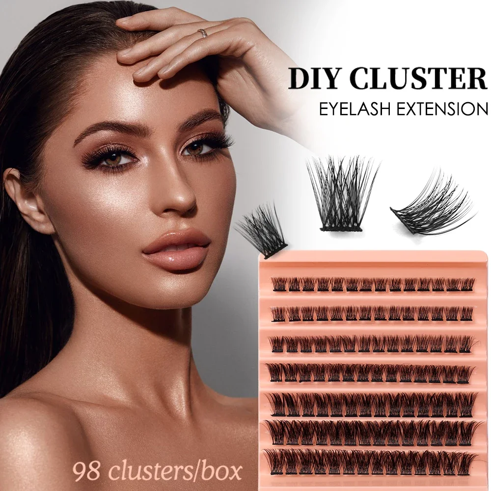 Lash Clusters 96Pcs Individual Cluster Lashes DIY Eyelash Extension Super Thin Band Resuable Soft Glue Bonded Lash Extensions