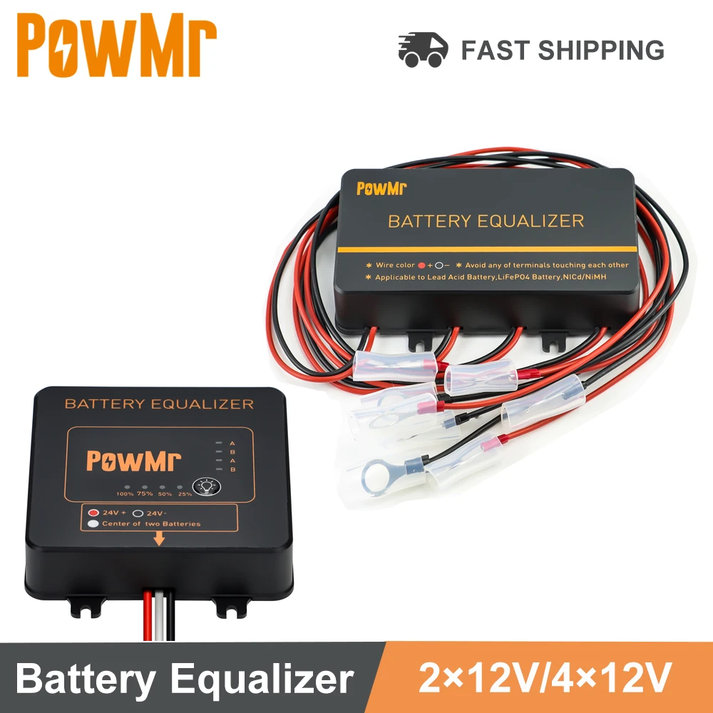 PowMr Battery Equalizer Voltage Balancer 24V 2×12V and 48V 4×12V or 8×12V or more Bank Extend Battery Life 1 Year and More