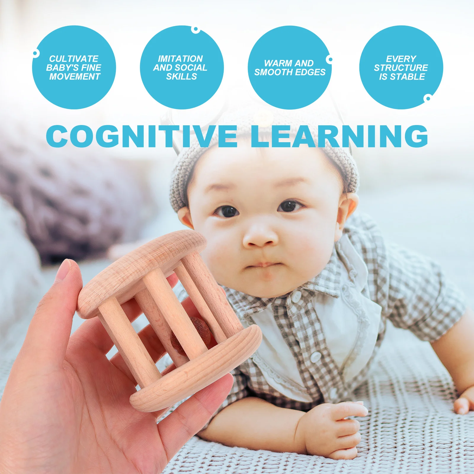 لعبة خشبية مادة طبيعية متينة وآمنة وخفيفة الوزن ومحمولة لتطوير القدرة المبكرة #4