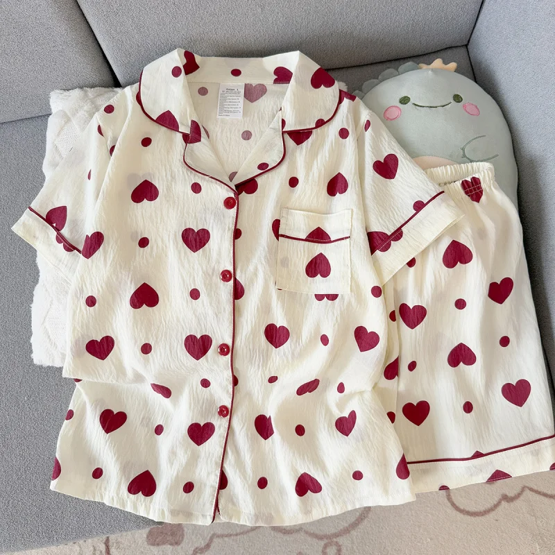 

2Summer short-sleeve pajama set for women, comfortable and trendy, shorts suitable for wearing outside, home wear s