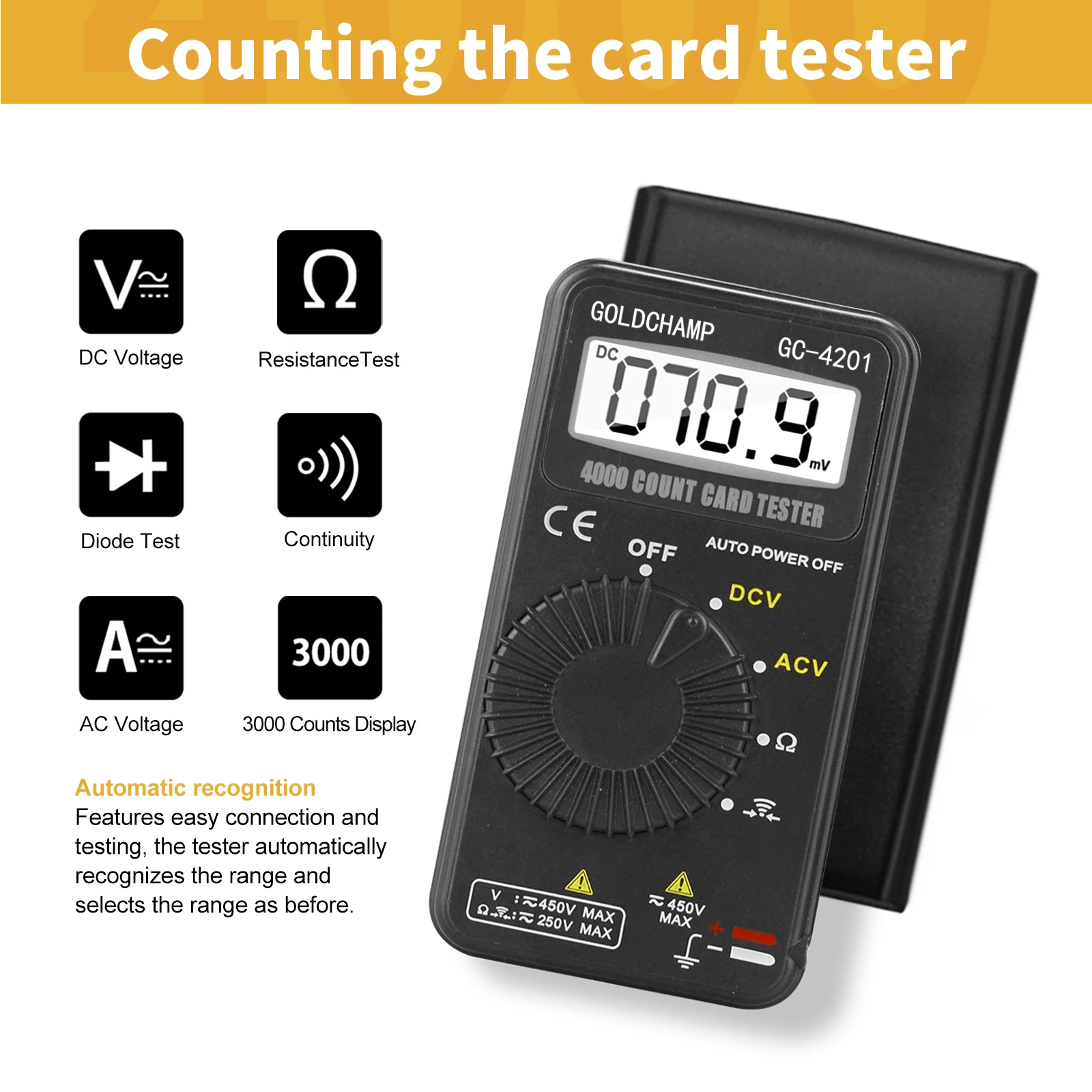 

Digital Multimeter Pocket Multimeter HP-4201 4000 Counts Multi Tester Pocket Voltmeter Ammeter Auto Range for Measure AC/DC