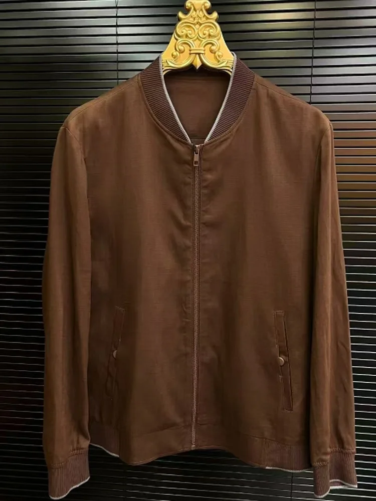 

High Quali Men's Baseball Collar Casual Jaet Spring Summer New Sle Versatile Trendy Cool Stand Fit Long Sve Zipper