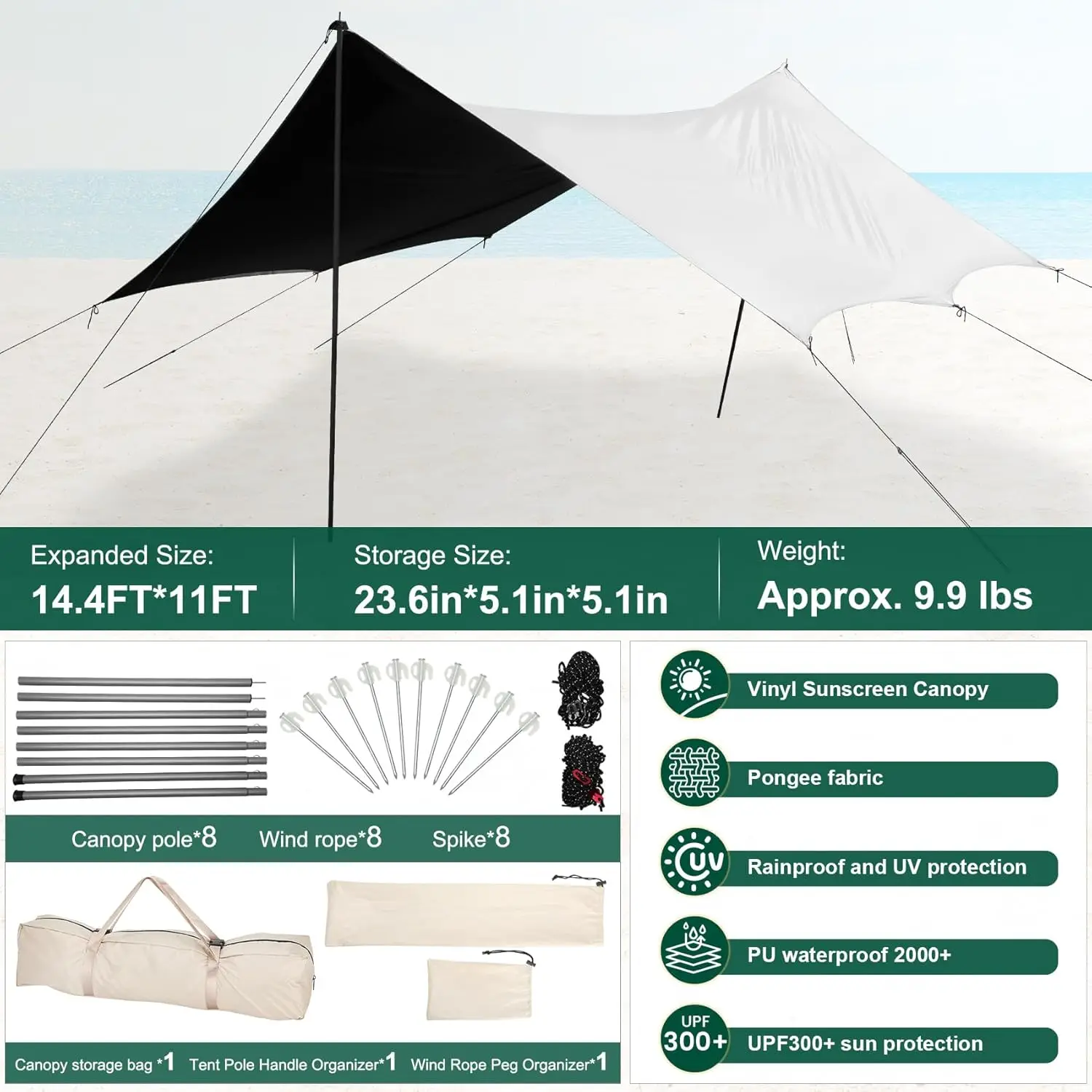 14.4×11 ft camping awning, tarp tent, sunshade tent, camping canopy, camping tent, general tent rain cover