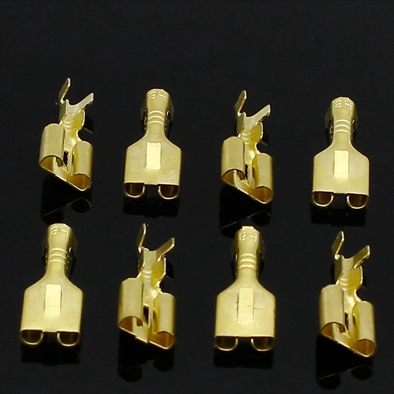 100 Stück 6,3 mm Messing vergoldet 6,3 Crimp Terminal Female Spade Connector – Detail 1