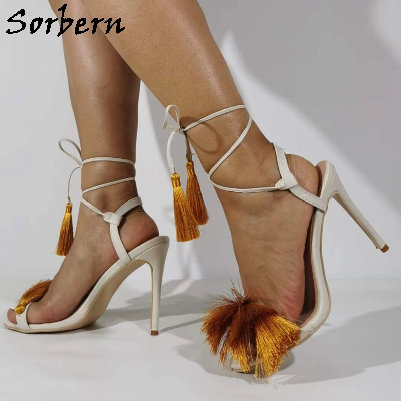 

Sorbern Sexy Sandals Women Tassels Slingbacks Summer Shoes Evening Party Heels Gladiator Style Prom Stilettos Multi Colors