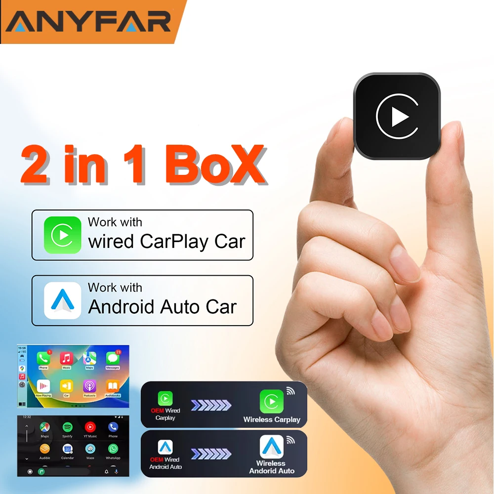 Wireless Carplay Adapter 2 in 1 Converts Wired to Wireless Carplay Adapter for iPhone and Android, Plug & Play Carplay