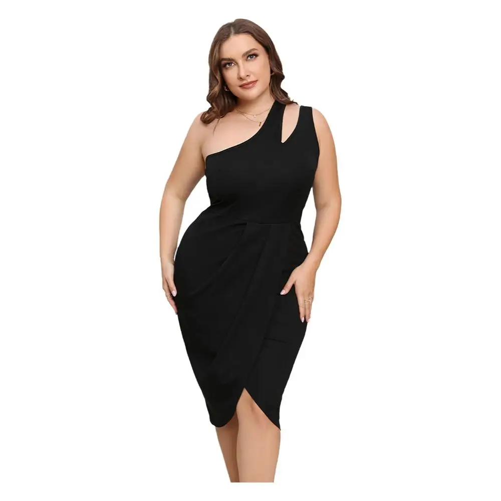 Women One Shoulder Midi Dress Sleeveless Bodycon Asymmetrical Elegant Beautiful Solid Dress Plus Size Clothing 2024