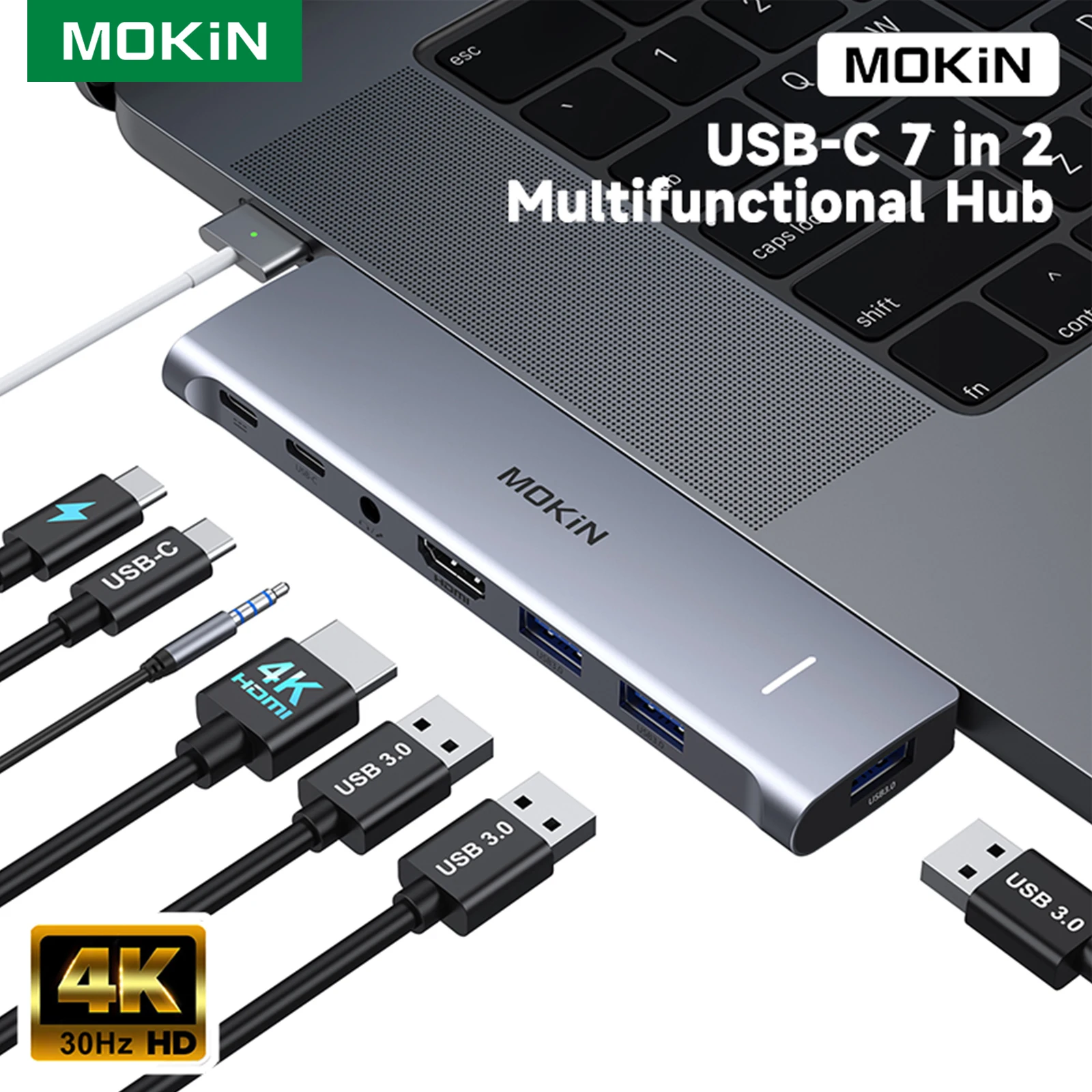 

MOKiN USB Hub to HDMI 7 Ports Docking Station USB Splitter for New Macbook Pro Air with 4K UHD HDMI,5Gbps USB 3.0,Thunderbolt 3