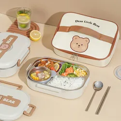 Stainless Steel Lunch Box Kids Thermo Lunch Box Portable Bento Box Food Storage Container for Adult with Leak-proof Soup Bowl