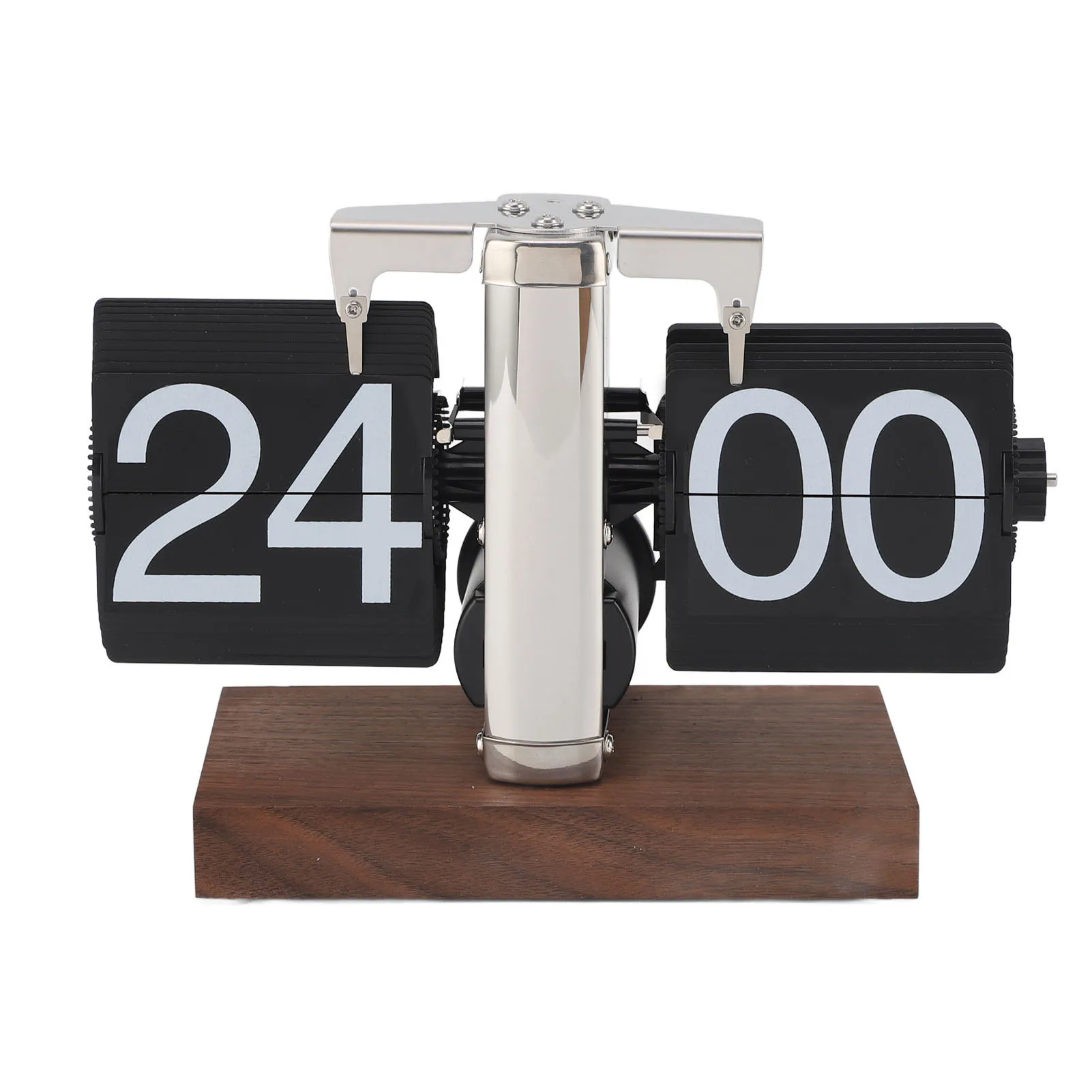 

Flip Desk Clock Auto Mechanical Flip 24H Wood Base Stainless Steel Vintage Retro Digital Table Clock For Home Office