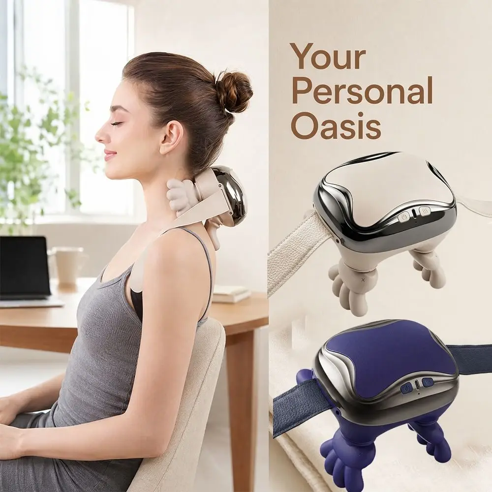 Bionic Finger Neck Shoulder Massager Wireless Deep Tissue Electric Massage Device USB Charging with Heat and Kneading Shiatsu