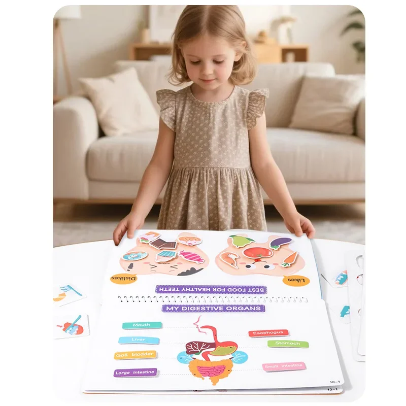 Libro occupato Montessori: libro di attività per l'apprendimento del corpo umano per bambini in età prescolare - Tear & Paste, Flip & Explore Libro silenzioso per l'orecchio dei bambini