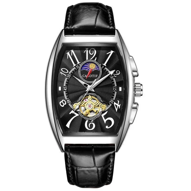 ساعة رجالية جديدة بأسلوب عمل، مكانة راقية، أناقة كلاسيكية، توهج ليلي، مرحلة القمر، ساعة ميكانيكية للرجال