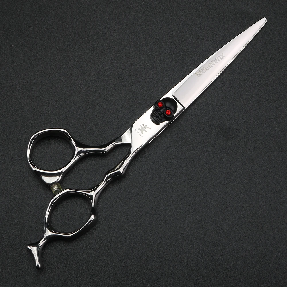 XUANFEN Skull Unique Handle Hair Scissors 6-inch Japanese 440C Steel Cutting Scissors and thinning Scissors