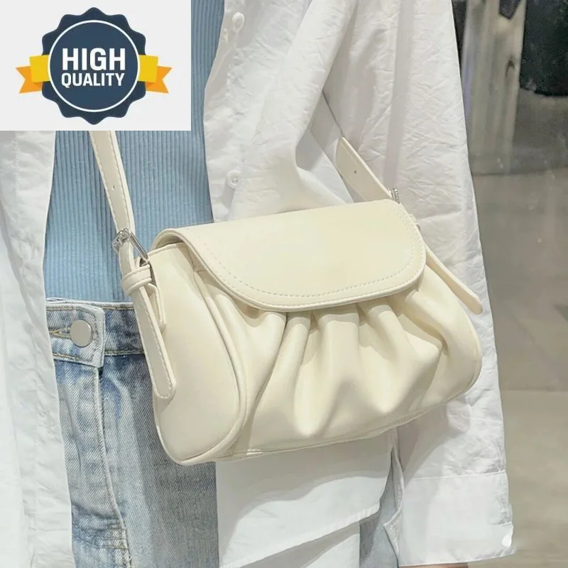 

Cloud Bag Female 2023 Summer Fold Underarm Single Shoulder Oblique Cross Small Girl Soft PU Leather Sweet Style