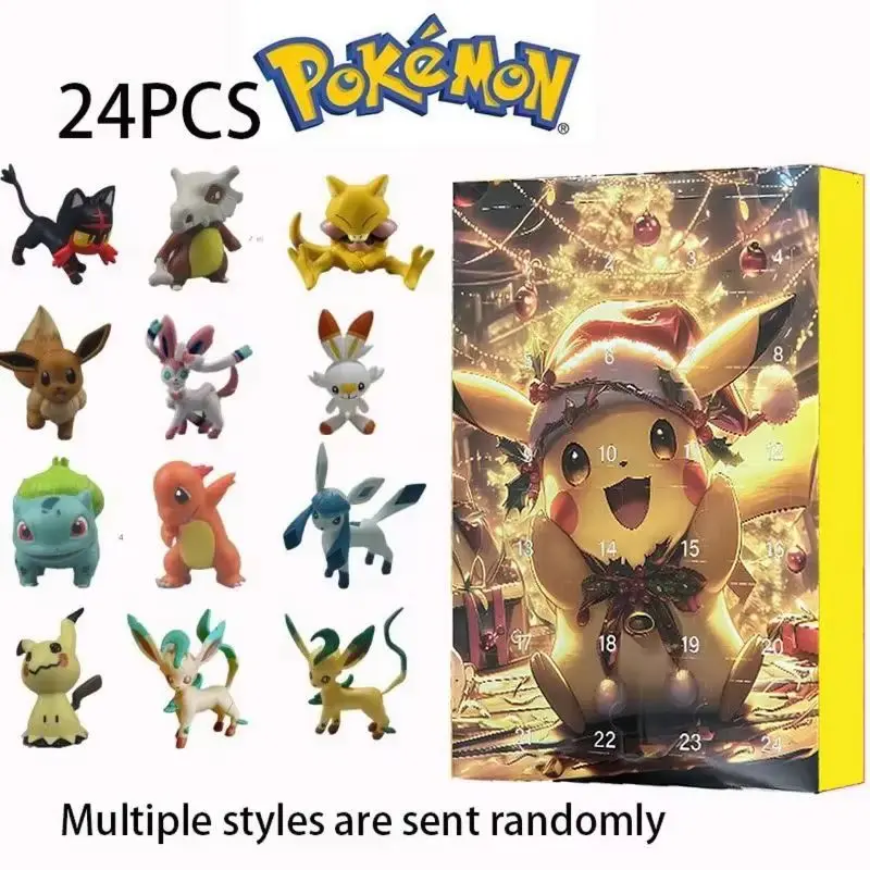 Pokemon 24 giorni Calendario per il conto alla rovescia di Natale Figura Scatola dell'Avvento Scatola misteriosa di Natale Bambola Anime Figuras periferiche Regalo per bambini
