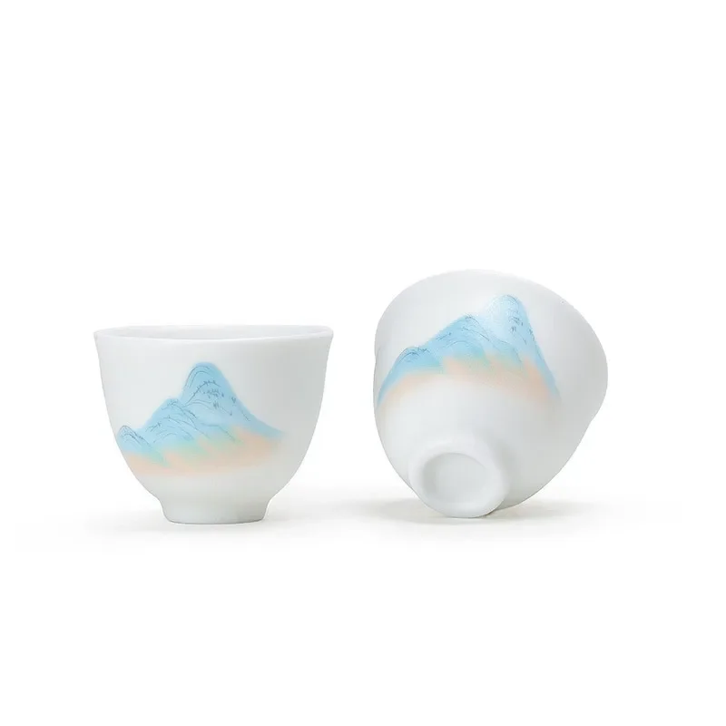Ceramic Whiteware Hand-Painted Glazed Upper Cup Teacup Jade Porcelain Kung Fu Tea Set Single Ceramic Cup Pu'er