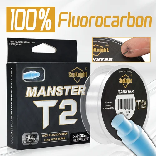 SeaKnight marca MANSTER T2 serie 100% hilo de pescar de fluorocarbono 100M, línea de fibra de carbono 3-35LB línea de hundimiento mejorada pesca en el mar